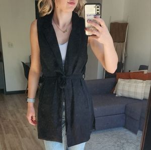 Miami Cardigan Flowy Tie Vest - Black